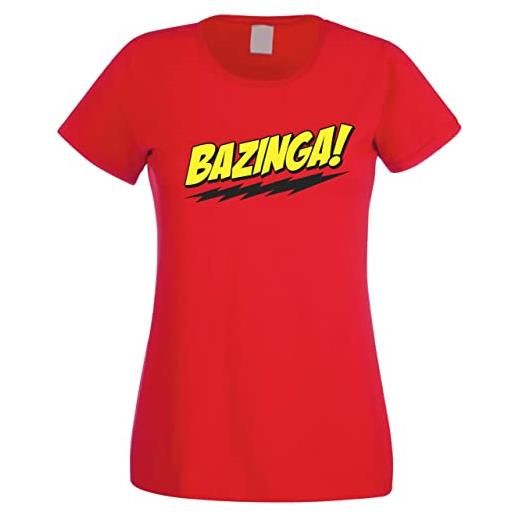 CHEIDEASTORE t-shirt sheldon bazinga filled donna maglietta ispirata big bang theory(rosso, large)