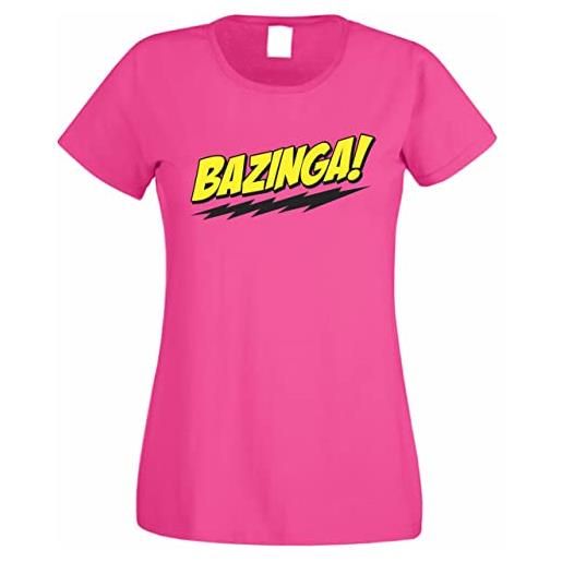 CHEIDEASTORE t-shirt sheldon bazinga filled donna maglietta ispirata big bang theory (rosa, x-small)