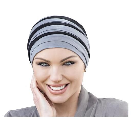 MASUMI copricapo organico chemio - cappello turbante dorna | copricapo da donna per la caduta dei capelli | cappelli alopecia | bambù traspirante al 95% (colore: grigio e nero), taglia unica