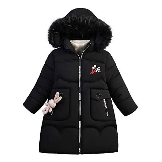 LSHDCER ragazze giubbotto invernale bambini cappotti di neve trapuntata lungo giacca giacche parka, nero, 160/12-13 anni