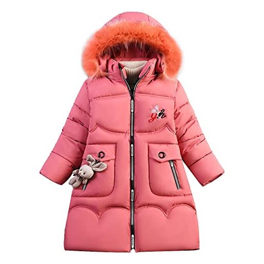LSHDCER ragazze giubbotto invernale bambini cappotti di neve trapuntata lungo giacca giacche parka, anguria rossa, 150/10-11 anni