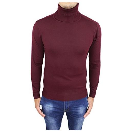 AK collezioni maglione dolcevita uomo bordeaux slim fit maglia golf pullover aderente casual collo alto (l)