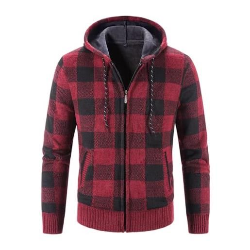 OHXSM felpe con cappuccio da uomo giacca in pile con zip intera cappotto invernale caldo oversize con zip top con tasche camicie scozzesi felpa manica lunga top felpe con cappuccio a quadri giacca casual
