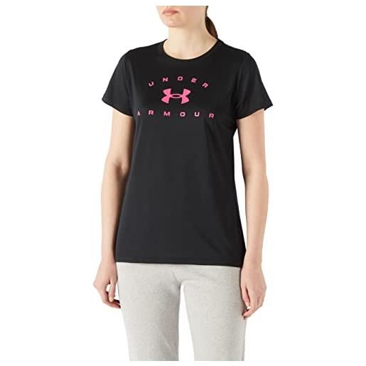 Under Armour women's tech solid logo arch short-sleeve crew neck t-shirt , black (001)/white , small
