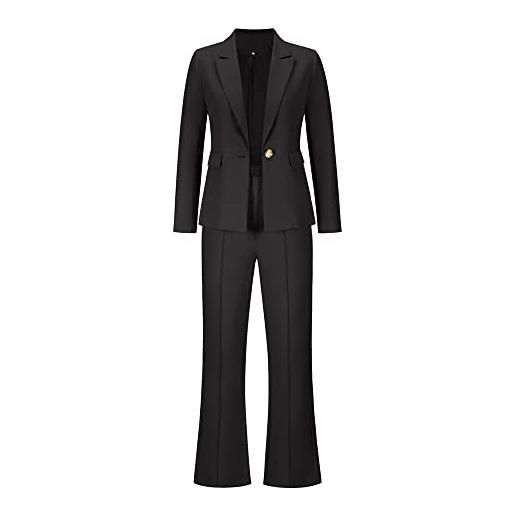 Vagbalena giacca sportiva per le donne a maniche lunghe cardigan cappotto e vestito di pantaloni abiti elegante intaglio risvolto di affari del vestito casuale 2pc set (nero, l)