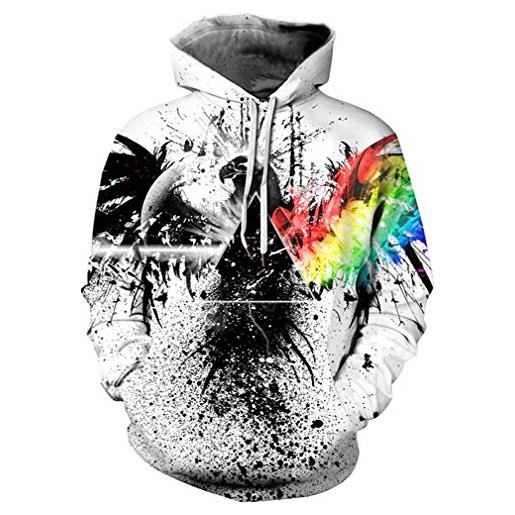 Ocean Plus uomo felpa con cappuccio 3d graphic manica lunga unisex sweatshirt moda hoodie con tasche pullover (s/m (torace: 112-132cm), aquila d'inchiostro)