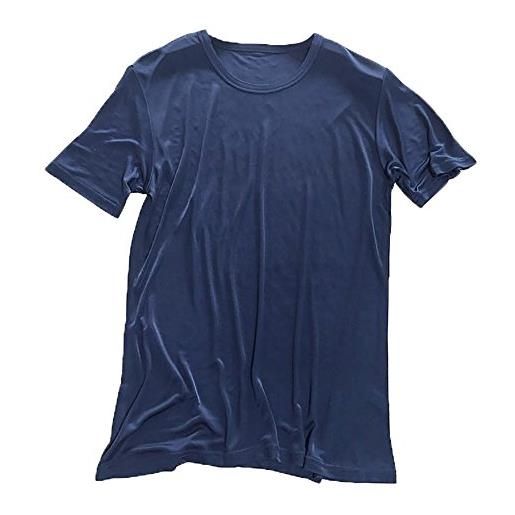 LSHARON t-shirt da uomo a maniche corte con scollo rotondo in 100% seta di gelso, bianco, l