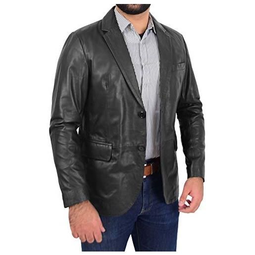 A1 FASHION GOODS donnie - giacca da uomo in pelle nera a1 fashion goods, taglio aderente con 2 bottoni nero xl