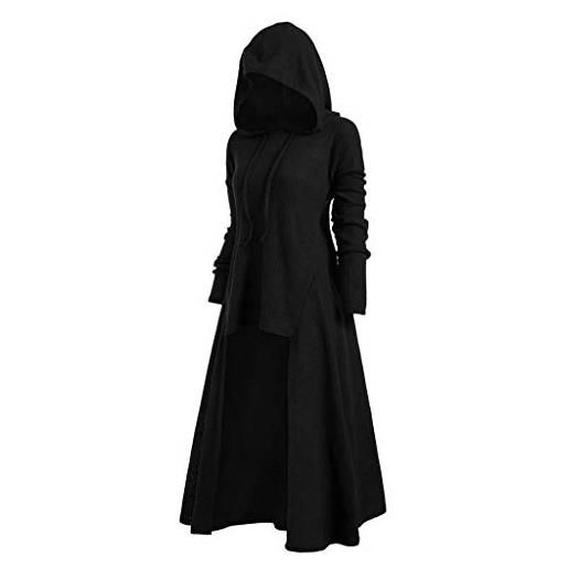 LOSSLO abito gotico da donna, stile punk, con mantello lungo in stile vittoriano, da donna, stile medievale, con cappuccio, nero , l