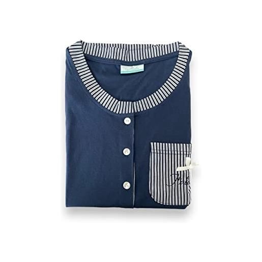 Itala - pigiama donna primavera/estate in puro cotone jersey 100% taglie conformate/calibrate maglia mezze maniche e pantaloncino art idc12028bcal (52/54, 2-blu)