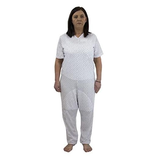 FERRUCCI COMFORT pigiama tutone sanitario sensibilità manica corta 3 cerniere/zip dietro schiena e interno gamba estivo (azzurro, l)