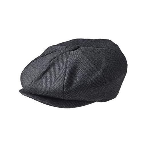 Peaky Blinders, berretto piatto a 8 spicchi in stile "newsboy", in tweed di lana black pinstripe xl