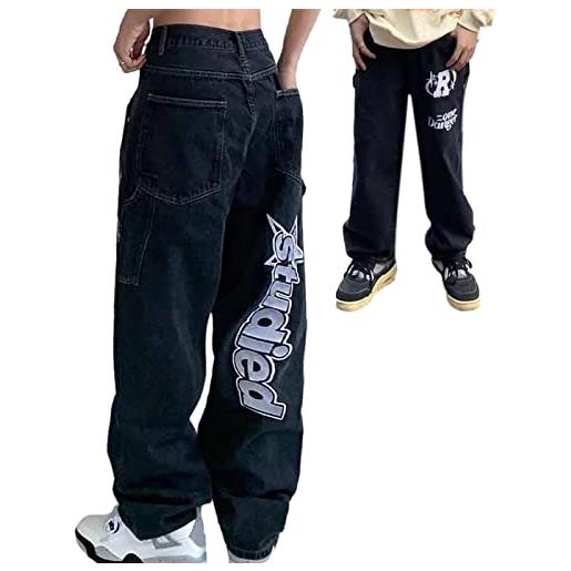 Youao jeans larghi per uomo - pantaloni cargo jeans uomo | jeans cargo da uomo, stile hip-hop y2k, vacanze, feste scolastiche, viaggi, corse su strada