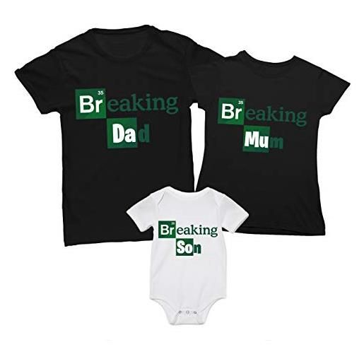 Overthetee tris t-shirt e body coordinato famiglia - breaking dad - breaking mom - breaking son - tshirt mamma papà e figlio - tris di tshirt - body neonato - idea regalo