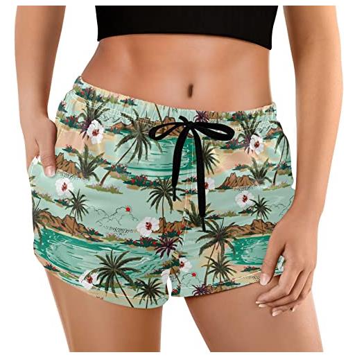 Naanle pantaloncini da spiaggia da donna con tasche hawaii palm tree flower swim trunks board short swim shorts quick dry swimwear, multicolore, l