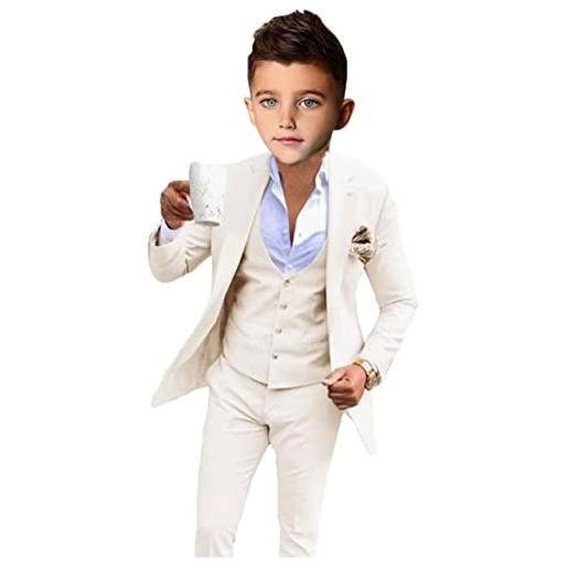 Botong 3 pc boy suit per wedding peak risvolto fiore ragazzo abiti slim fit formale ragazzi smoking ragazzi del partito vestito, khaki, 12 anni