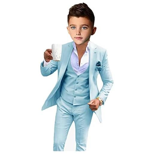 Botong 3 pc boy suit per wedding peak risvolto fiore ragazzo abiti slim fit formale ragazzi smoking ragazzi del partito vestito, light blue, 8 anni