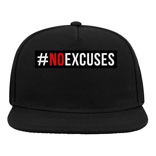 Generic hashtag no excuses go to the gym cappello da baseball con visiera piatta snapback a 5 pannelli nero