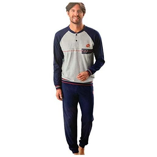 Lotto pigiama uomo cotone lungo - mercerizzato - pigiama uomo estivo leggero anche taglie forti (1099 bluette, 4xl)