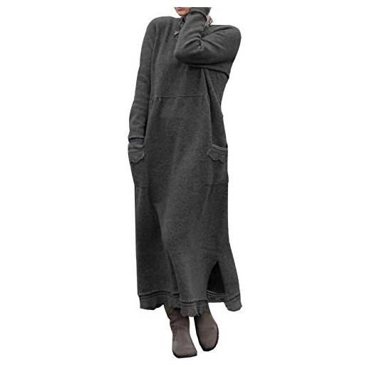ORANDESIGNE donna autunno invernale maglione vestito maniche lunghe maglieria maglione maxi abito vestito lungo knit pullover tinta unita grigio xl