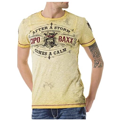 Cipo & Baxx maglietta a maniche corte con stampa in rilievo da uomo ct737, 703-borgogna, s