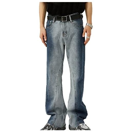 YAODAMAI jeans casual da uomo micro-svasati sfumati con tinta unita a contrasto jeans casual a gamba dritta a gamba larga alla moda