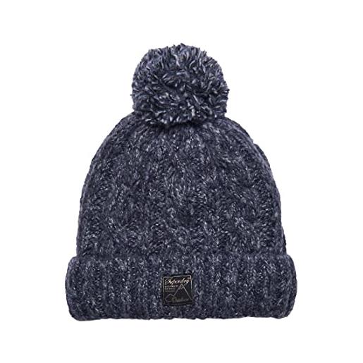 Superdry tweed cable beanie berretto, blu navy, taglia unica donna