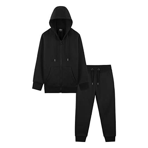 CityComfort tuta bambino felpa zip con cappuccio e pantaloni tuta abbigliamento sportivo per ragazzi (4-5 anni, nero)