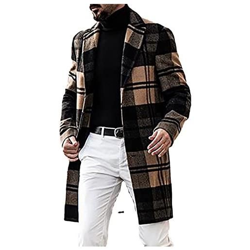 MANYMANY cappotto da uomo scozzese da uomo elegante giacca lunga 3/4 da uomo cappotto invernale spesso con tasche