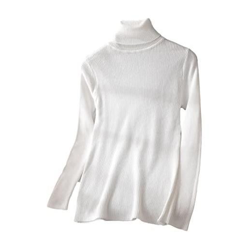 Pohullan maglia donne dolcevita maglione pullover primavera autunno di base donne collo alto maglioni pullover slim femminile top, bianco, taglia unica