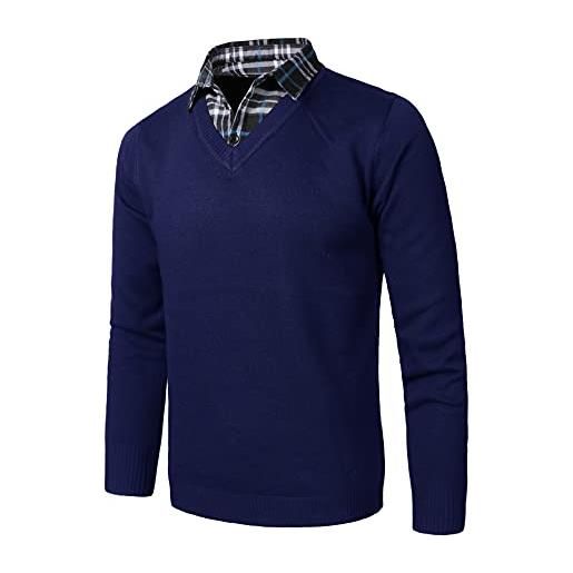 KTWOLEN uomo maglioni invernali collo a v pullover a manica lunga maglione felpa uomos con collo camicia (blu navy, xl)