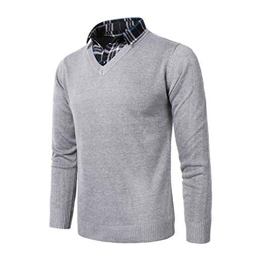 KTWOLEN uomo maglioni invernali collo a v pullover a manica lunga maglione felpa uomos con collo camicia (nero, xl)