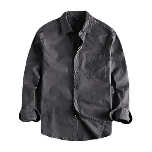 MQMYJSP amekaji - camicia cargo da uomo, tinta unita, in cotone lavato, leggero, stile casual militare, per lavoro o safari, grigio, m