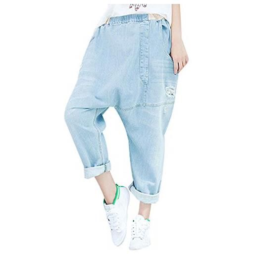 Youlee donna elastico vita ampia leg harem pantaloni foro jeans style 15