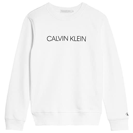Calvin Klein jeans felpa unisex institutional senza cappuccio, bianco (bright white), 10 anni