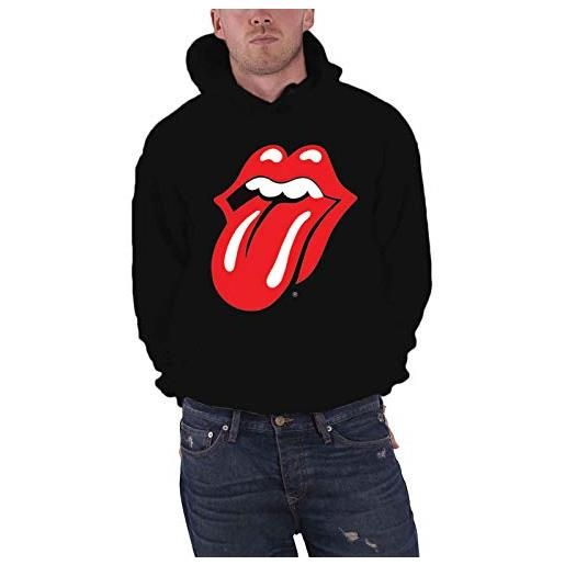 Rolling Stones the pullover hoodie: checker tongue felpa con cappuccio, nero, l uomo