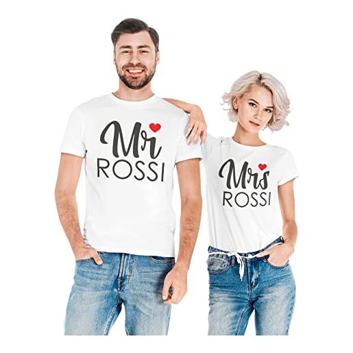 Colorfamily coppia magliette t-shirt sanvalentino personalizzabile mr mrs personalizza con nome o cognome amore innamorati fidanzati regalo lui e lei