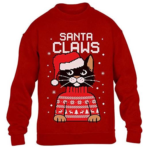 Shirtgeil santa claws christmas ugly sweater gatto babbo natale maglione per bambini e ragazzi 3-4 anni (104) rosso