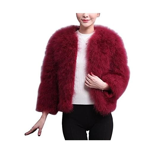 LaoZan donna giacca corto in pelliccia ecologica cappotto invernale elegante giacca corta a maniche lunghe l vino rosso