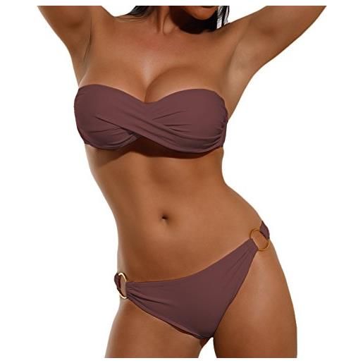 ALZORA set bikini da donna con push-up a fascia push-up, costume da bagno da donna 10343, marrone, m
