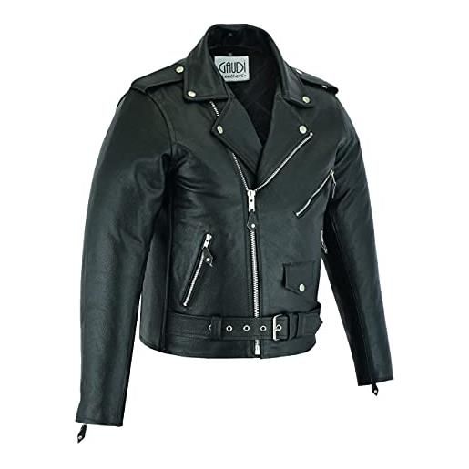 Gaudi-Leathers - giacca da moto in pelle bovina, da uomo, in stile brando, colore: nero, nero , l