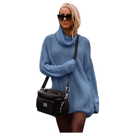Mikos maglione da donna oversize lavorato a maglia invernale lungo collo alto maglione nero lungo da donna grigio elegante autunno beige marrone (648) (jeans)