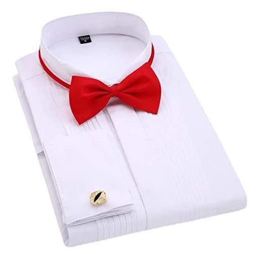 keusyoi camicia da uomo a maniche lunghe da smoking da matrimonio, con gemelli francesi, camicia rossa, 5503 rosso, 3xl