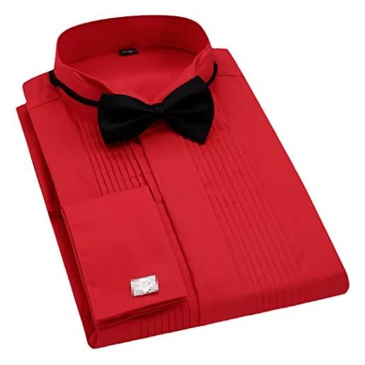 keusyoi camicia da uomo a maniche lunghe da smoking da matrimonio, con gemelli francesi, camicia rossa, 5501 bianco, xxl