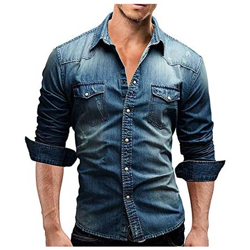 Angel ZYJ camicie uomo jeans maglietta informale allentata comode e traspiranti stile slim manica lunga primavera autunno shirts (blu, xl)