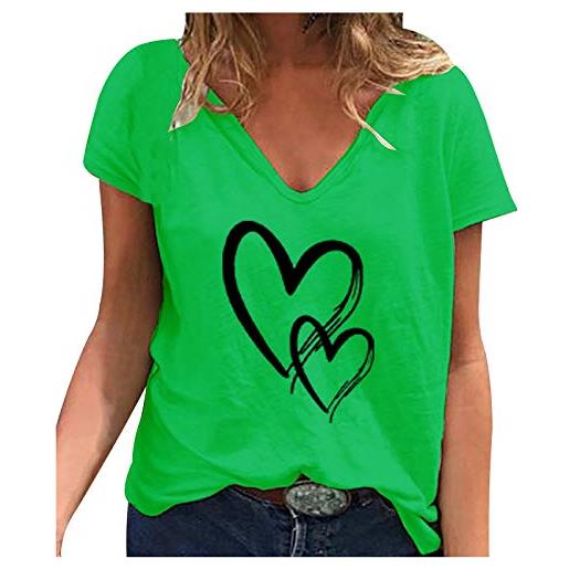 Generic sciolto donne t-shirt moda manica corta stampato casual scollo a v top per le donne camicetta pancia libero t shirt, verde, xl