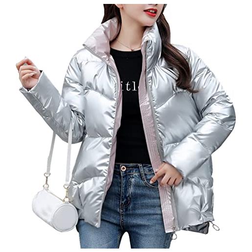 IFIKK piumino da donna cappotto invernale caldo giacca piumino ispessito giacca da donna blouson jacket addensare caldo trapuntata giacca cappotto casual puffer parka (argento, m)