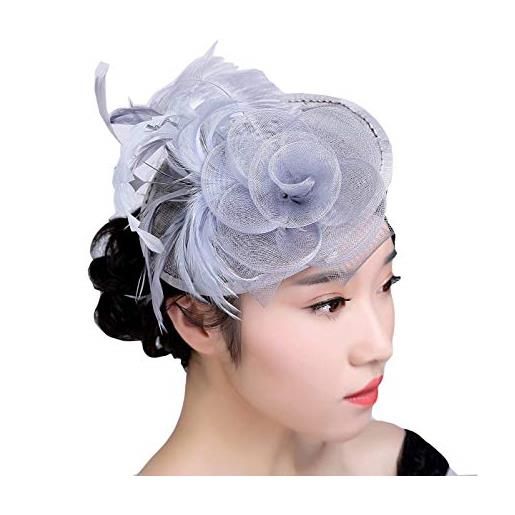 Huixin berretti da donna cappelli mini fiori eleganti outdoor accessori per capelli con bretelle off net cocktail party copricapo da cerimonia nuziale (color: silber, size: one size)