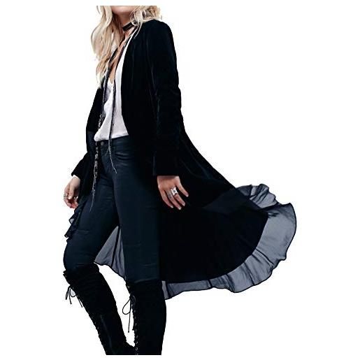 R.Vivimos women's velvet ruffle coat slim-fit suit casual jacket fashion classic swallowtail hem (medium, navyblue)