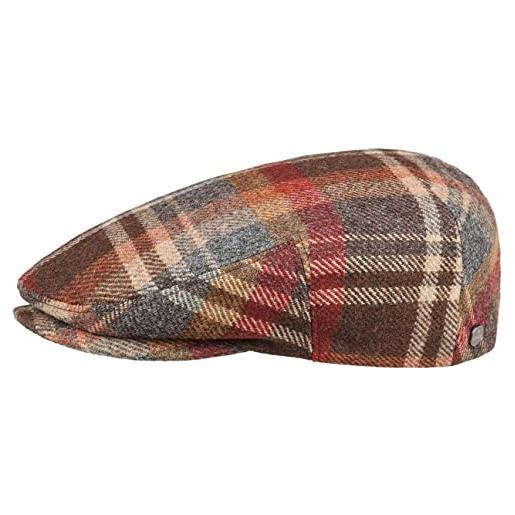 LIERYS coppola glaston wool check donna/uomo - made in the eu cappellino lana cappello piatto con visiera, fodera autunno/inverno - 60 cm ruggine